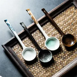 Spoons Soup Spoon High Quality Retro Elegant Underglaze Color Process Temperature Firing Tableware Long-handle Ceramic