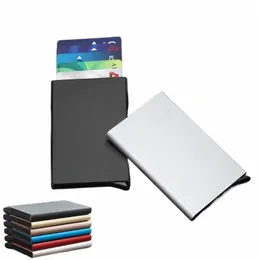 جودة Stainl Stainl Steel Card Card Men Slim anti Protect id id card head women rfid wallet metal case porte cart z6mi#