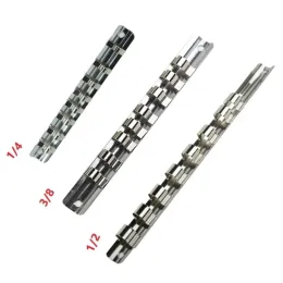 1PCS Socket Rack Storter 1/4 3/8 1/2 polegada com 8 clipes sobre ferramentas de ferramentas de ferrovias de armazenamento de parede Montada com ferramentas úteis