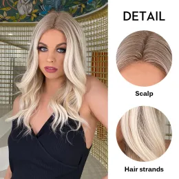 Charmsource Spitzenfront Perücke weiße blonde synthetische Perücken lange natürliche Wellenwelligkeit für weiße schwarze Frauen tägliche Party Hochzeit billige Haare