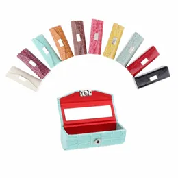 Leder Lippenstift Fall Halter Aufbewahrungsbox mit Spiegel Lip Gloss Fall Lippenstift Aufbewahrungskoffer Box für Geldbörse C35i #