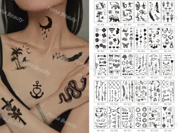 30 yaprak su geçirmez siyah dövme tüyü kadınlar vücut el yüzü sanat çizim geçici dövme çıkartmaları erkek parmak kelimeleri dövme
