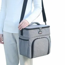 Çift katmanlı açık öğle yemeği çantası taşınabilir tote termal öğle yemeği önemsiz omuz soğutucu çantası büyük kapasiteli insülati depolama çantası w67p#