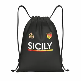 Anpassade Sicilia Soccer Sicilien Italy Football Jersey DrawString Påsar för träning Yoga Ryggsäckar Män italiensk sportgym Sackpack R58N#