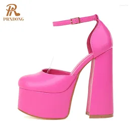 Dress Shoes PRXDONG Spring Summer Woman Pumps Chunky High Heels Round Toe Sexy Ankle Strap Party Wedding Office Lady