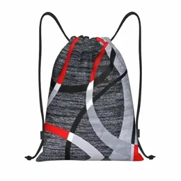 Moderne Abstrakte Grau Rot Wirbel Kordelzug Rucksack Taschen Frauen Leichte Geometrische Muster Gym Sport Sackpack Säcke für Yoga t3N0 #