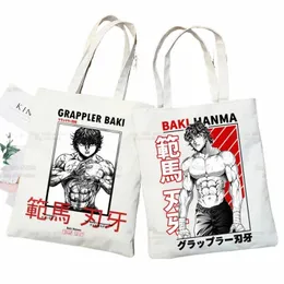 Baki handväskor duk grr anime tygväska butik rese eco återanvändbar baki hanma axel yujiro hanma shoppare väskor y78y#