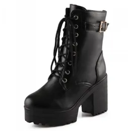 Fashion Female Women Martin Lace Up Ankle Boots Black White Boots Ultra Very High Heel Bootie Block Chunky Heel size 34401022228