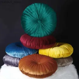Almofada/travesseiro decorativo 35x35cm bolso circular tatami tape de abóbora de veludo plissado almofada de assento macio de arremesso de brinquedo Sofá decoração de sofá y240401