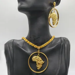 Halskette Ohrringe Set Damen Trend Schmuck Kreis Anhänger und Hoop 2St für Hochzeiten Party African Dubai Geschenke