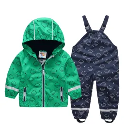 Honeyking Children's Rain Caut Sitne Baby Macacão à prova d'água Calça de criança Menção Menção Menas de Rainwear Boy Jaqueta e calça