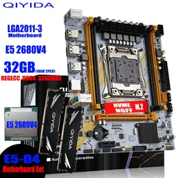 Qiyida x99 placa-mãe lga 20113 conjunto kit xeon e5 2680 v4 processador cpu 32g216g ddr4 reg ecc memória ram nome m2 240326