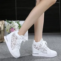 Casual Shoes Summer Women's Lace Breattable Mesh Sneakers White Flats Loafers High Heels Platform Wedges Ladies Creepers Fashion