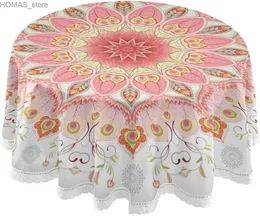 Bordduk Indisk blommig påfågelfjädrar och Paisley Round Dinner Table Tyg Traditionell Mandala Polyester White Lace Tabelduk 60 tum Y240401