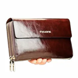 Vendita calda!Nuovo 2024 di lusso brillante cera olio pelle bovina pochette da uomo Lg portafogli da uomo in vera pelle doppio strato Busin frizione y4Nd #