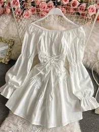 Vestidos casuais yuoomuoo primavera outono vestido para mulheres 2024 retro vintage gótico branco preto bandagem mini sexy fora ombros festa vestido