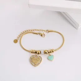 Designer Titanium steel version 18k gold TFF classic blue drop oil printed love small bead snake bone chain bracelet for women