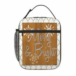 Merry And Bright Debbie Dewitt Lunch Tote Kawaii Bag Упакованный ланч Термосумка-холодильник E9iB #