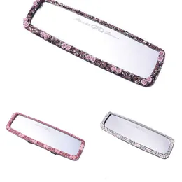 Atualizar cristal interior do carro espelho retrovisor decorativo padrão de flor bling strass capa decorativa acessórios do carro para meninas mulher