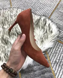 Scarpe eleganti Moraima Snc Pelle scamosciata marrone Donna Tacco alto Punta a punta Décolleté da ufficio Décolleté Tacchi sottili Festa