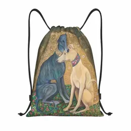 Gustav Klimt Greyhound Dog Art DrawString ryggsäckväskor Lätt Whippet SihThound Dog Gym Sports Sackpack Sacks för träning Z5LJ#