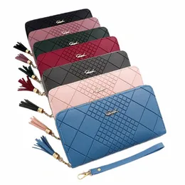 Dragkedja Mey Coin Purse Women Card Holder LG PU Leather Clutch Plånbok Stor kapacitet Lady Wristlet Phe Handväskor Mey Pocket R7pp#