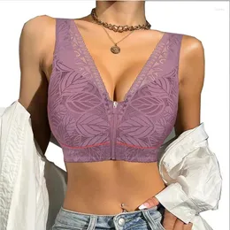 Yoga -Outfit Push Up BH für Frauen Spitze nicht verdrahtetes Befestigungsriss Front Sport Solid Farbweste Dessous Unterwäsche