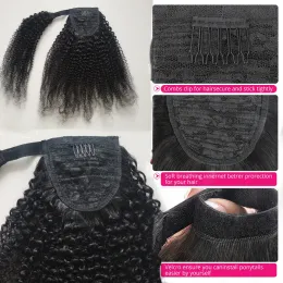 Afro Kinky Curly Wrap Around Ponytail Human Hair Extensions Brazilian 8-20inch 100% Remy Human Hair Pony Tail Clip In For Women