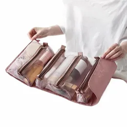 4 in 1 Set Cosmetic Bag For Women Zipper Mesh Separable Cosmetics Pouch Ladies Foldable Nyl Bag Rope Makeup Bag Kosmetyczka L8gW#