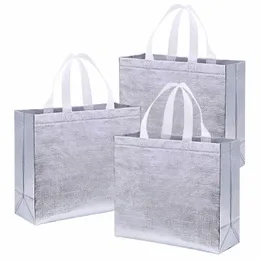 12 Pcs Glossy Reusable Grocery Bags Shop Tote Bags com alça, damas de honra Sacos N-Woven presente para o Natal n0cy #