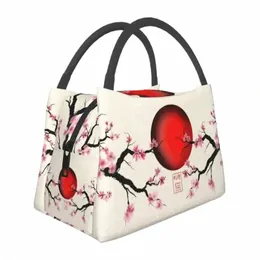 Japão Sakura Cherry Blossoms com um vermelho Rising Sun isolado Lunch Bags Fr Cooler Thermal Lunch Box Beach Cam Travel V8jD #