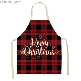 Aprons Christmas Apron Linen Antifouling Santa Claus Plaid Printed Apron Aprons for Women Baking Accessories Childrens Apron Delantal Y240401