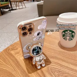 Quicksand Astronaut Plating Phone Holder Fall för Samsung Galaxy A14 A13 A12 A21S A22 A23 A24 A31 A32 A33 A34 A91 A50S A30 Cover