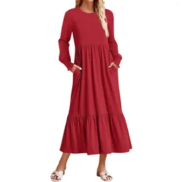 Casual Dresses Woman Elegant Print Mid-Calf For Round Collar Longeples Frocks Ladies Vestidos Longos