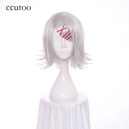 Wigs Ccutoo 35cm Tokyo Ghoul Juzo Suzuya / Rei Peruk Kısa Sentetik Kıvırcık Gümüş Gri Cosplay Wig Saç Isı Direnç Elyafı