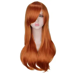 Wigs QQXCAIW Long Curly Cosplay Costume Orange Wig For Women High Temperature Synthetic Hair Wigs