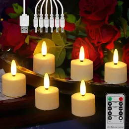 LED Electronic Candle Lamp Timer Fjärrkontroll Laddningsbart ljus Flimrande Flames Valentines Dag Födelsedag Hem Dekoration Tealights 240326