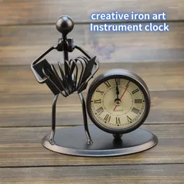Настольные часы, креативные железные маленькие настольные часы из нержавеющей стали, ретро, индивидуальный бутик, подарок на день рождения, скрипка