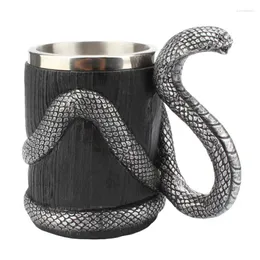 Canecas Criativo 600ml Caneca de Cerveja de Aço Inoxidável 3D Resina Cobra Snake Handle Dupla Camada Beber Copo Tankard Café Leite Chá Drinkware