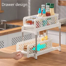 Portaoggetti da cucina a 2 livelli sotto il lavello Organizzatore Cassetto scorrevole Porta contenitori Portaspezie multiuso per il bagno di casa