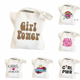 2024 Kupper Girl Power Persality Printed Tote Bag Women HARAJUU COMPER TORDBAG GIRL ROMPER TOP Lady Canvas Bag H4XS#