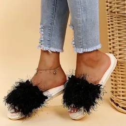 Chinelos Furry H Flat Warm Open Shoes Keep Slip On Toe Home Mulheres Inverno Chinelo Feminino