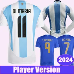 2024 Argentyna Mens Player Soccer Jerseys Drużyna narodowa Di Maria Martinez Romero de Paul Mac Allister J.Alvarez Tagliafico Home Away Football koszule