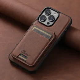 iPhoneの磁気カードウォレットキックスタンド電話ケース12 13 14 15 Pro Max Plus Samsung S22 S23 Ultra Plusの革張りの電話カバー