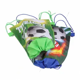 Fotbollstema ryggsäck Grattis på födelsedagsfest n-woven tyger fotboll boll dragsko gåvor väska j3z7#