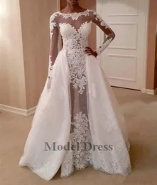 2021 Uzun Kollu Dantel Gelinlik Söndürülebilir Trenli Mücevher Boyun Alkolleri Abiti Da Sposa Korse Kılıfı Uzun Gelin Gowns CU9099152