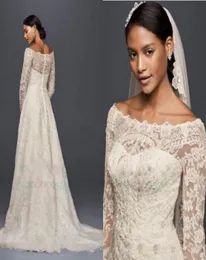 Oleg Cassini Modest Wedding Gown with Long Sleeves Lace Applique Offshoulder Garden Outdoor Wedding Dresses Plus Size Bridal Gown6992216