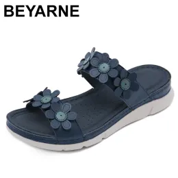 Flops Beyarne New Elegant Womanshoes 여성 보헤미안 꽃 플랫 슬리퍼 여름 샌들 Nonslip Beach Shoes Sapatos Novos Senhoras