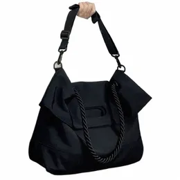 черные нейловые женские сумки через плечо Fi с широким плечевым ремнем, повседневная сумка-тоут, простая универсальная женская сумка Menger для поездок на работу V6yi #