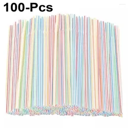 Disposable Cups Straws 100Pcs Fluorescent Plastic Bendable Drinking Beverage Wedding Decor Kitchen Party Supplies